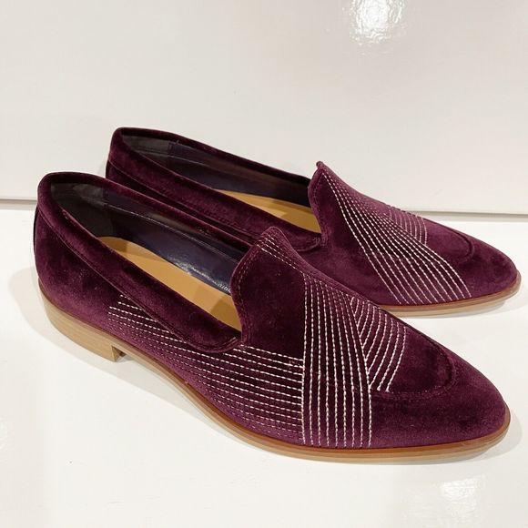 Everlane The Velvet Modern Loafers Womens Size 7 Embroidered Burgundy NEW NO BOX - Picture 5 of 16